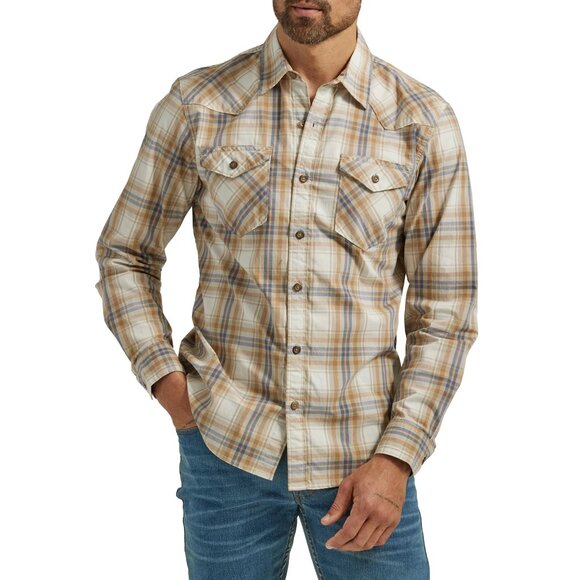 Wrangler Other - Wrangler Mens Slim Fit Long Sleeve Woven Shirt Plaid Size S, L, 3X Pockets Beige